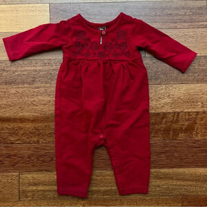 Tea Collection Red Rose Floral Romper, Size 3-6 Months